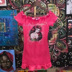 ED Hardy NWT Deadstock Y2K Style Pink Ruffle Mermaid Grunge Dress Small